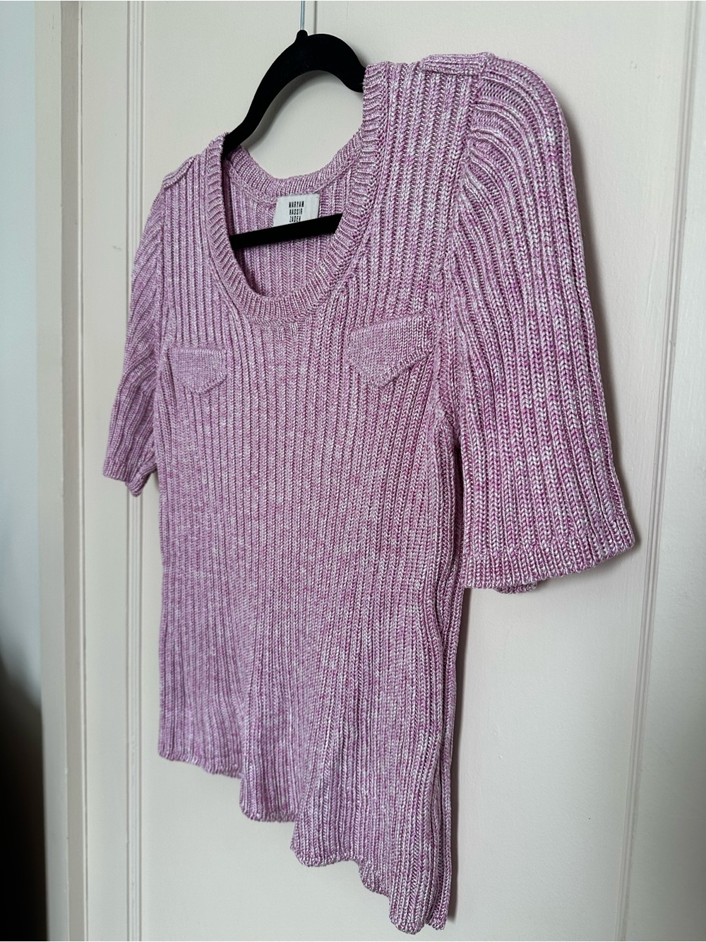 Maryam Nassir Zadeh Lilac and White Ribbed Knit Top